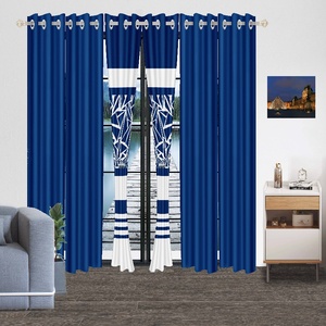 Chất lượng cao màu xanh palin và hoa cửa sổ valances bán buôn rèm cửa cho phòng khách - Product Image 1