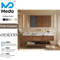 Set wastafel gantung mewah klasik untuk kamar mandi, terbuat dari kayu lapis, dengan lampu LED, untuk apartemen.