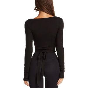 Haut court léger et réglable à col en V pour femmes, haut de <span class=keywords><strong>sport</strong></span> à manches longues avec cravate respirante, t-<span class=keywords><strong>shirt</strong></span> imprimé modal, grande taille - Product Image 5