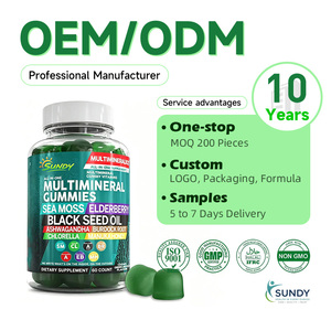 OEM/ODM Meermoos-Multimineral-Gummis mit Schwarzkümmelöl, Ashwagandha, Holunder, <span class=keywords><strong>Chlorella</strong></span>, Manuka-Honig, Vegan, Grüner Apfel Geschmack - Product Image 1