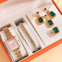 Montre pour femme, mode, usage quotidien, ensemble de bijoux en strass 5 pièces, cadran carré, bracelet en alliage de quartz, cadeau pour femme