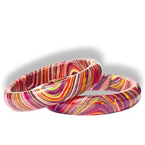 Colección de Diseñador Juli Kada, Juego de 3 Pares de Brazaletes de Laca Burada Hechos a Mano en Varios Colores, Accesorios de Moda Étnica para Mujer - Product Image 3