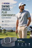 Ceinture de golf tressée élastique pour homme RENDA, ceinture décontractée extensible avec boucle en alliage sans trous et garniture en cuir