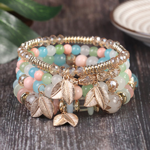 Cross-border Best-selling Bohemian Unisex Gift Leaf Ethnic-style Pendants Elastic Cord Beaded Design Multi-layer Style <b>Bracelet</b> - Product Image 5