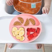 Ensemble d'alimentation pour bébé en silicone de qualité alimentaire avec ventouses, assiettes repas 3 compartiments, couvercle inclus, écologique, réutilisable, compatible lave-vaisselle 5