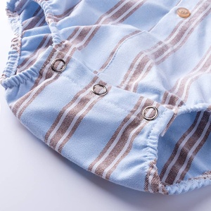 Tenue vintage pour bébé garçon chemise à rayures bleues short à bretelles marron nœud papillon vêtements de cérémonie photographie <span class=keywords><strong>Costume</strong></span> ensembles de vêtements pour bébés - Product Image 4