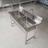 Wastafel Dapur Profesional Dua Kompartemen. Baja Tahan Karat 304 Komersial dengan Rangka Baja yang Sudah Dirakit untuk Layanan Makanan.