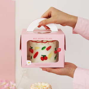 Caja de regalo de pastel de cumpleaños Rosa directa de fábrica, cajas de pastel de <span class=keywords><strong>Mousse</strong></span> con ventana, caja de pastel cuadrada para embalaje - Product Image 1