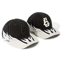 Casquette Snapback en Nylon à 6 Panneaux avec Broderie de Lettres 3D Personnalisée, Visière Courbée, Design Flamme Bicolore, Unisexe, Style Casual Streetwear