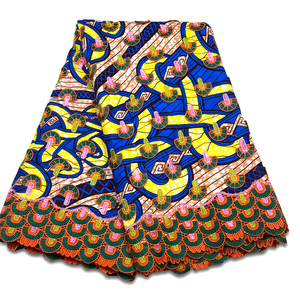 Tessuto con Stampe Colorate e Delicati Motivi Floreali Ricamati in Stile Ankara Wax Prints <span class=keywords><strong>Guipure</strong></span> 3D Lace - Product Image 1