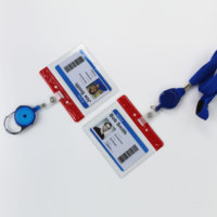 Porte-badge d'identification horizontal rigide en PVC transparent OEM, durable, avec fente latérale pour carte et lanières