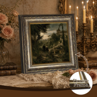 Tableau mural sur toile Château Romantique Jardin, Cadre Vintage Gris Doré, Échantillons OEM ODM Prêts en Moins d'une Journée