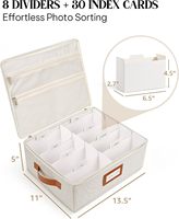 Boîte de rangement photo pliable moderne grande capacité avec fermeture éclair, huit compartiments intérieurs et 24 cartes de séparation, écologique