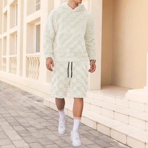 Conjunto Casual de Dos Piezas para Hombre, Talla Europea, Otoño/Invierno, Nuevo, Exportación, Corte Ajustado, Cuello Alto, Manga Larga, Pantalones Cortos a Cuadros, con Peluche, Poliéster - Product Image 2