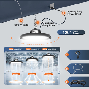 Commercial Industrial Lighting 100W 150W 200W 150LM/W Round UFO <b>Led</b> High Bay <b>Light</b> Warehouse <b>Workshop</b> Highbay Lamp - Product Image 6