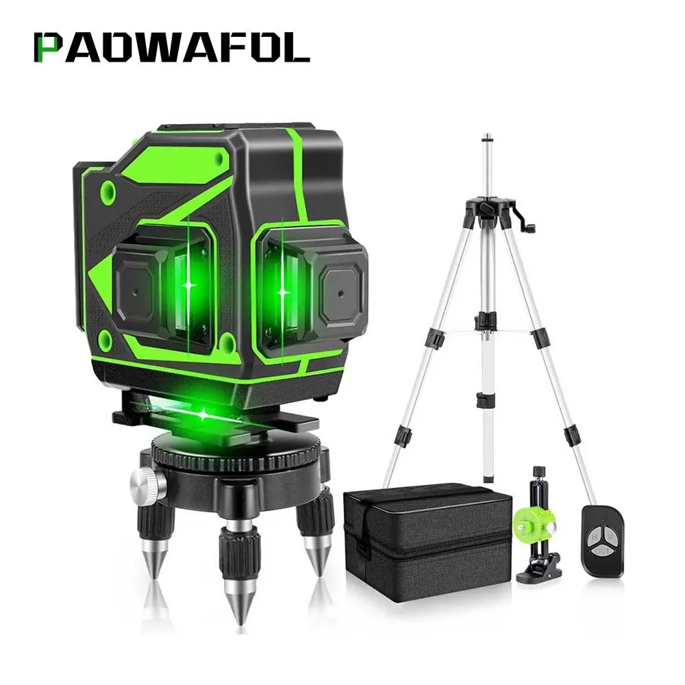 12 Lijnen 360 Laser Level Zelfnivellerende Draadloze Afstandsbediening 3d Horizontale En Verticale Poweiful Cross Green Beam Met Statief