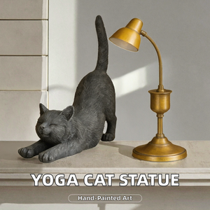 Estatua de Gato Yoga Estirándose, Figura de Resina Zen de Gatito para Jardín, Decoración Exterior, Regalo Conmemorativo para Mascotas, Pintado a Mano, Gris - Product Image 2