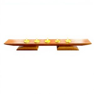 Wooden Rectangular <b>Tea</b> Light Holder with 5 Candles Durable Eco-Friendly Handmade Home Decoration Candle <b>Stand</b> for Table Decor - Product Image 1
