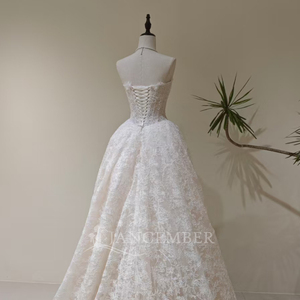 LY89 Modern Classic Boat Neck Long Floor-Length Lace Floral Crystal Appliques Wedding <b>Bridal</b> Gown Dresses - Product Image 5