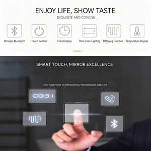 Specchio da Bagno LED Intelligente dal <span class=keywords><strong>Design</strong></span> Moderno con Lenti in Vetro, Bluetooth e Illuminazione - Product Image 6