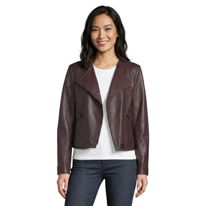 Nouvelle veste en cuir pour femme style motard, en cuir de vachette véritable, finition durable, commandes OEM, veste en cuir tendance pour femme - Product Image 2