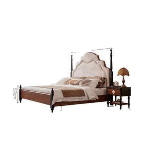 French Retro Solid Wood Sleigh Bed 1.8m King Size Soft <b>Headboard</b> Master Bedroom Wedding Bed - Product Image 5