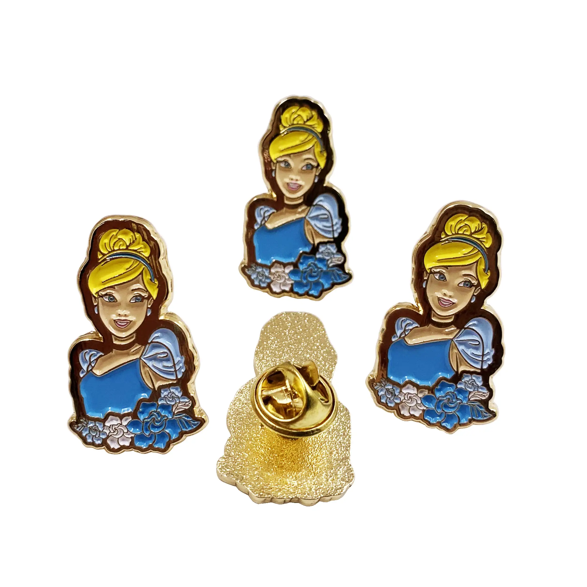 ديزني شهادة مصنع مخصص شعار المعادن 3D العلامة التجارية تذكارية الأميرة الكرتون لطيف شارة الذهب مطلي لينة الصلب دبوس ملابس أشكال مختلفة