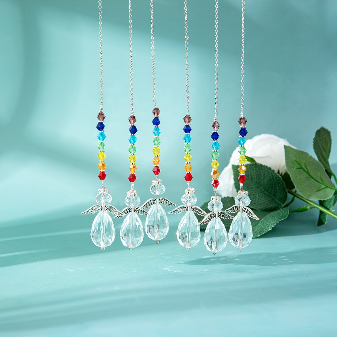 Ciondolo In Cristallo Arcobaleno A Forma Di Angelo Custode - Acchiappasole Per Auto, Casa, Ufficio, Regalo Con Prismi Colorati, 3,5 Cm - 3
