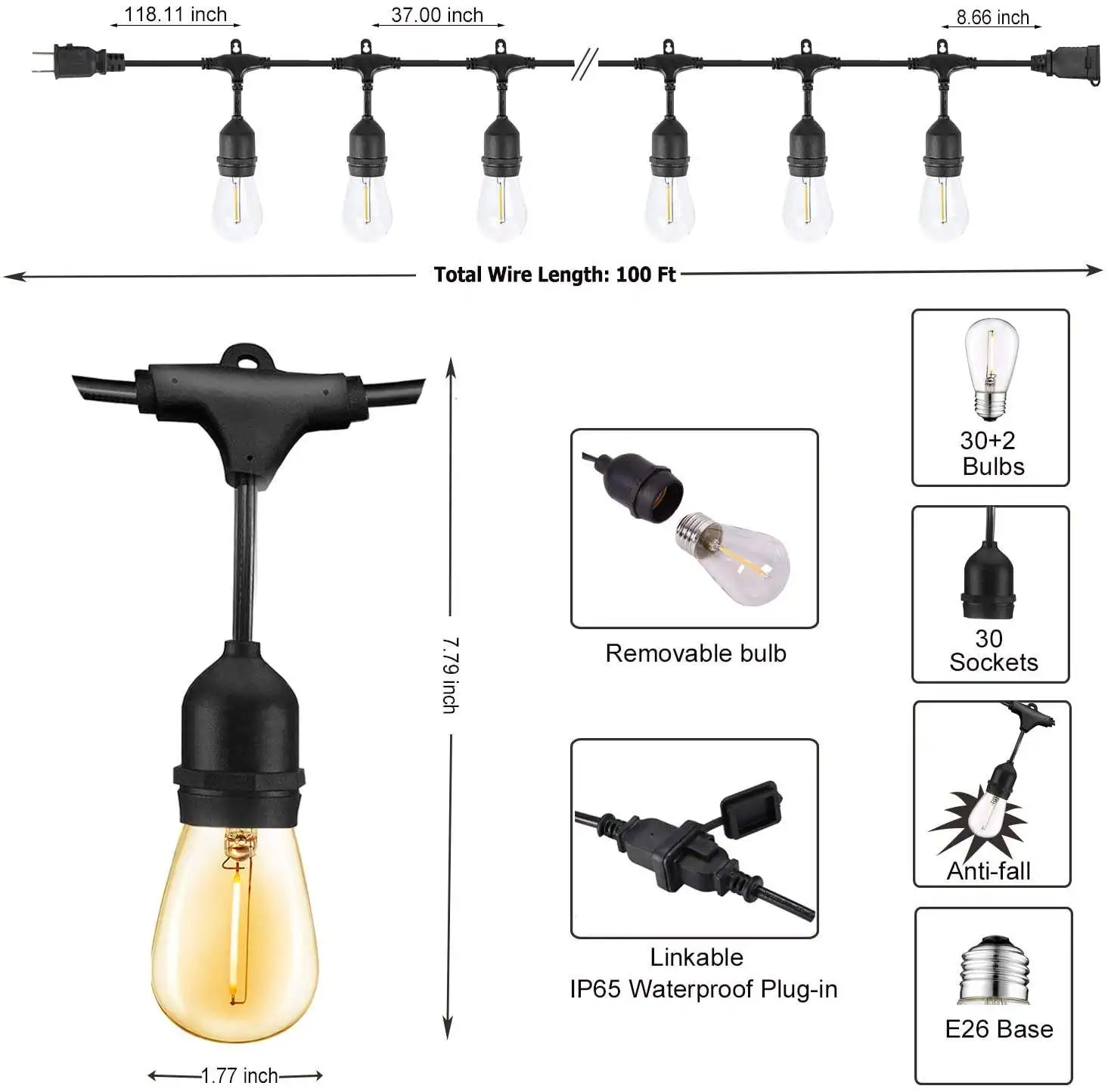 New High Quality Waterproof IP65 220V E27 Decorative LED Festoon String Light For Outdoor Lighting · image 2