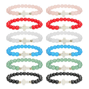 <b>Beaded</b> <b>Bracelets</b> 12 Piece Set Colorful Cross Design Unisex Jewelry Gift Fashion Accessory - Product Image 1