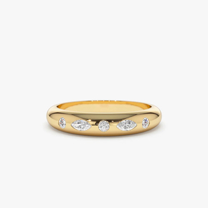 Fournisseur en gros de bijoux de luxe : Bague à sertissage encastré avec diamants marquise et ronds en dôme 14 carats - Product Image 1