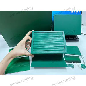 Custom Luxury Square role Green PU Leather Watch Storage <b>Box</b> 1 Slot <b>Empty</b> Packaging with OEM Logo for Men - Product Image 2