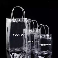 Sac fourre-tout transparent en PVC personnalisé avec logo, petit et grand format, pour cadeaux, emballage, voyage et shopping, avec poignée