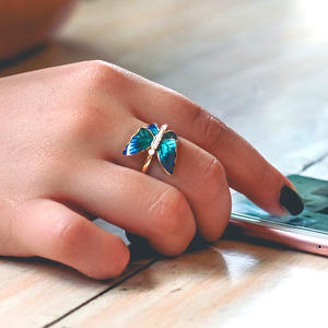 Anello a Farfalla F341 in Oro Massiccio 18K con Diamante Naturale Taglio Brillante Rotondo, Gioiello Regalo per Donna - Product Image 3