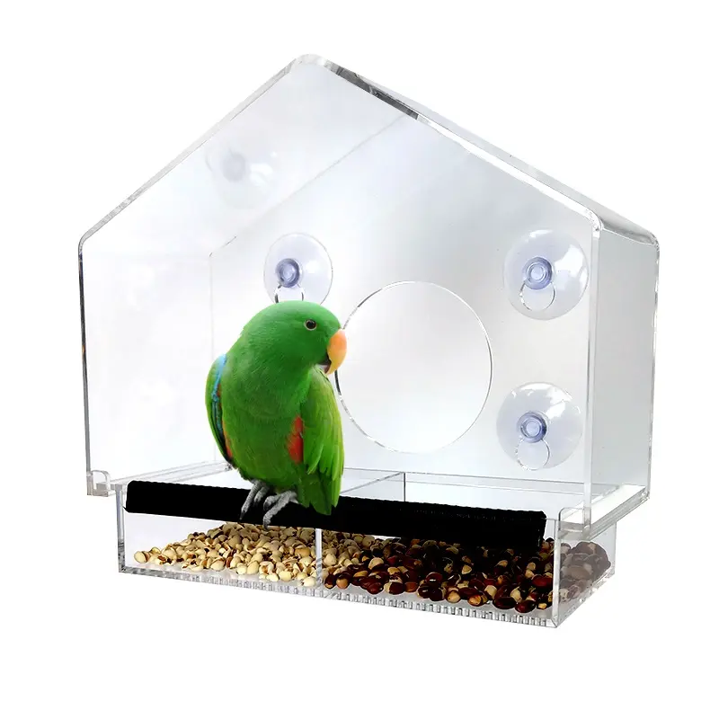 Customized transparent plexiglass acrylic pet bird cage with feeder pet cat cage