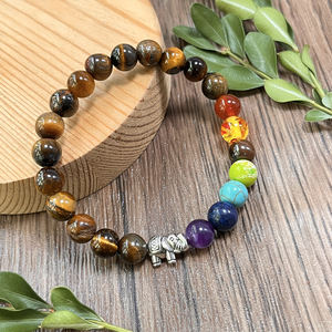 <span class=keywords><strong>Bracelet</strong></span> à perles <span class=keywords><strong>7</strong></span> <span class=keywords><strong>chakras</strong></span> avec œil <span class=keywords><strong>de</strong></span> <span class=keywords><strong>tigre</strong></span>, améthyste et pierres multicolores, <span class=keywords><strong>bracelet</strong></span> chakra avec pendentif éléphant - Product Image 4
