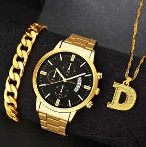 Men's Casual Trend Business <strong>Vacation</strong> Calendar Quartz <strong>Watch</strong> Bracelet Necklace Set - Product Image 1