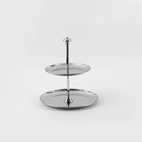 Plateau de service rond à double niveau en acier inoxydable, plateau à fruits et desserts à deux étages, support en métal, décoration de table à domicile