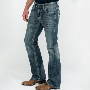 Pantalones Vaqueros de Bota Acampanada Ajustados con Lavado Vintage de Alta Calidad de Fábrica para Hombre Moda de Algodón Elástico 2022 - Product Image 1