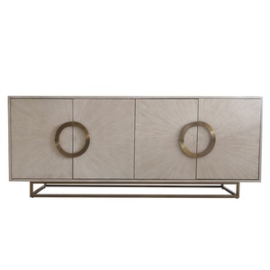 Dining Room Buffet Furniture High <strong>Gloss</strong> Customized <strong>White</strong> Cabinet <strong>Sideboard</strong> with Gold Stainless Steel Base - Product Image 1