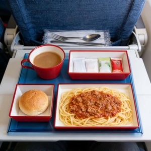 Plato de Plástico Bicolor Rojo y Blanco de Calidad para Catering de Aerolíneas con Diseño Apilable, Material para Servicio de Comidas a Bordo - Product Image 3