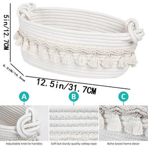 Simple nouveau <span class=keywords><strong>panier</strong></span> <span class=keywords><strong>de</strong></span> rangement en corde <span class=keywords><strong>de</strong></span> coton avec gland pour cosmétiques jouets organisation <span class=keywords><strong>de</strong></span> bureau télécommande caractéristiques clés - Product Image 2