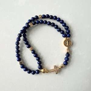 Bracelet magnétique fait main en lapis-lazuli de 4 mm, chapelet complet de 5 décades, médaille miraculeuse, cadeau catholique - Product Image 5
