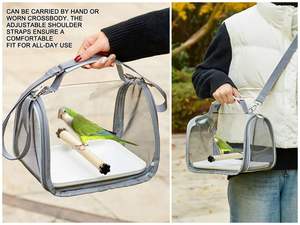 <span class=keywords><strong>Cage</strong></span> de voyage portable en PVC léger et peu encombrante avec perchoir intégré pour perroquets et pigeons, sac à dos de transport pour oiseaux - Product Image 4
