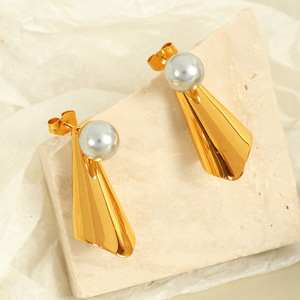 ต่างหูทรงเรขาคณิตประดับมุกเคลือบทองสำหรับสวมใส่ทุกวัน เครื่องประดับผู้หญิง EH555 - Product Image 2