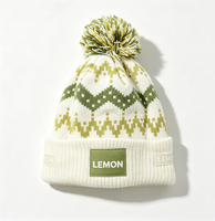 Casquette unisexe en acrylique 100% tricotée à l'ordinateur, à rayures géométriques, avec logo personnalisé LEMON, pour adultes, avec applique, idéale pour le ski et les activités de plein air.