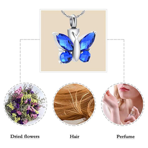 Joias de Cremação para Cinzas, Pingente de Aço Inoxidável em Forma de Borboleta com Pedra de Cristal, Colar Esqueleto, Lembrança para Mulheres - Product Image 6