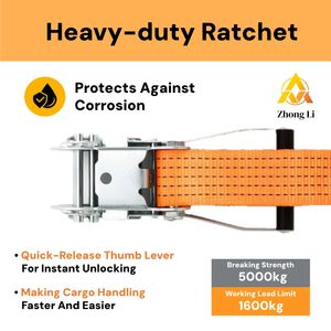 Sangles à cliquet double en J 2 "X 10m 5000kg Résistance à la rupture Attaches robustes pour le transport de marchandises, les plateaux, les remorques - Product Image 5