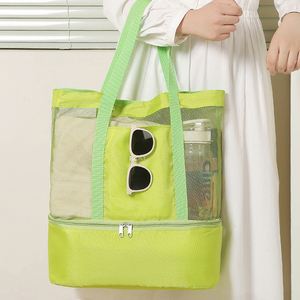 Grand sac de plage en maille avec fermeture éclair double couche conservation de la chaleur sacs à main de pique-nique petit sac fourre-tout de gymnastique en plein air étanche pour piscine - Product Image 4