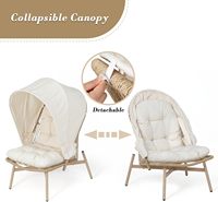 Patio Osier Oeuf Chaise avec Auvent Pliant Rotin Patio Lounge Chaise avec Pare-Soleil pour Porche Jardin Piscine Extérieur